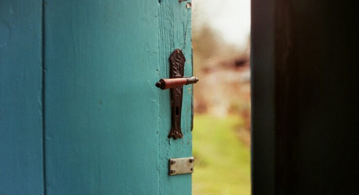 blue wooden door