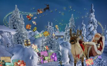 christmas, santa claus, sleds, gifts, greeting card, snow, nature, christmas party