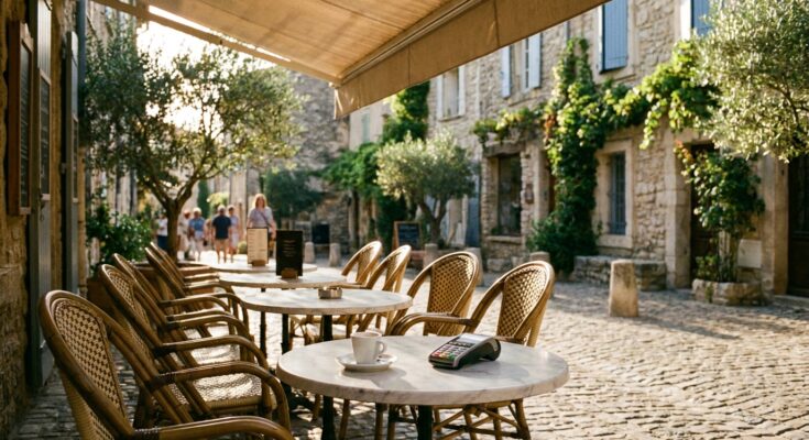 Café-Terrasse in einer südfranzösischen Kleinstadt